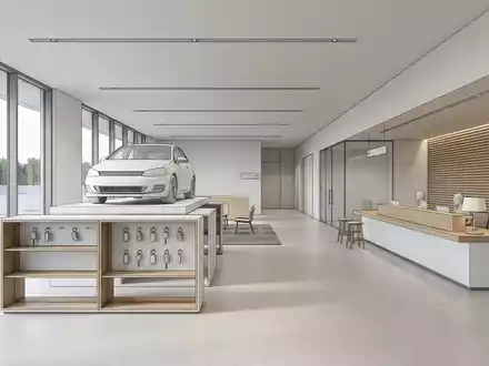 Architektur-Render im Autovermietung mit Mietwagen zum Thema Sixt Mietwagen, ISIN DE0007231334, neutrales Tageslicht - Foto: THN
