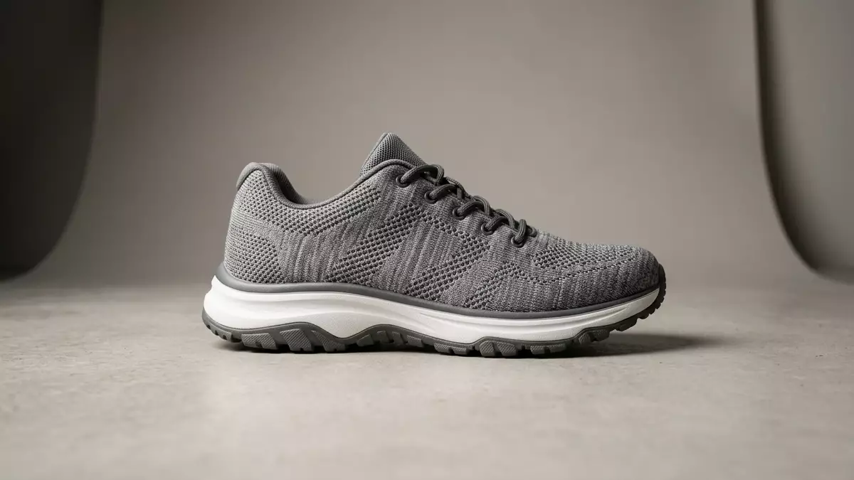 Fotorealistische Studioansicht von Laufschuh in neutraler Produktdarstellung, neutral