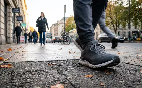 Fotorealistische Aufnahme von Laufschuh beim Spazieren zum Thema Skechers Go Walk, ISIN US8305661055, natuerliches Licht - Foto: THN