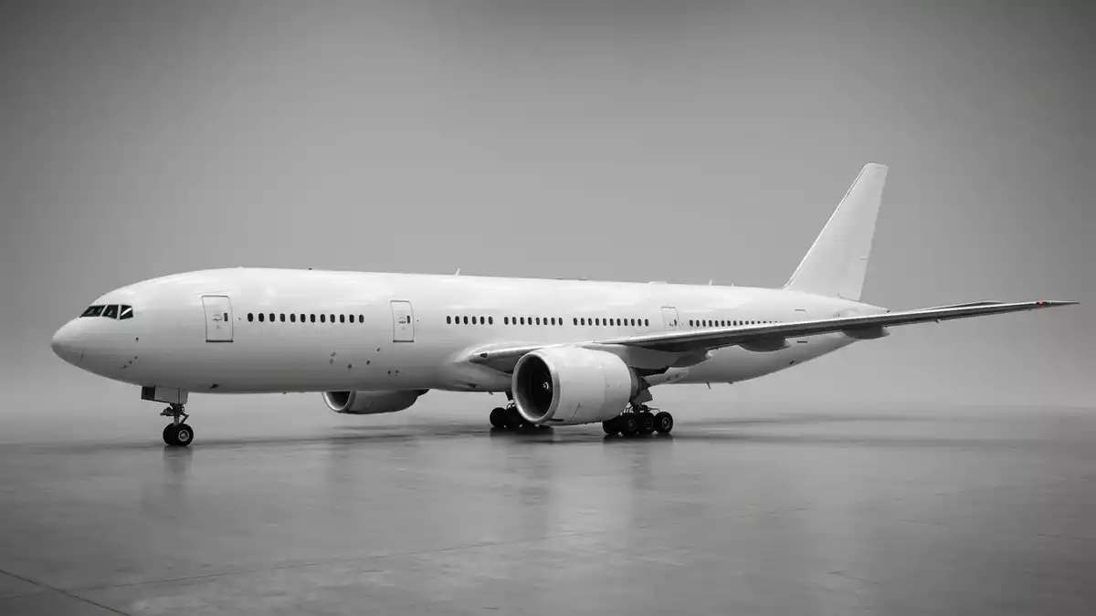 Fotorealistische Studioansicht von Passagierflugzeug in neutraler Produktdarstellung