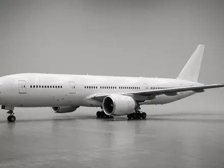 Fotorealistische Studioaufnahme von Passagierflugzeug zum Thema United Airlines Flug, ISIN US9128701059, klare Lichtfuehrung - Foto: THN