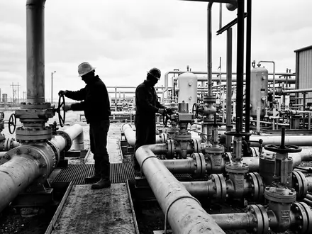 Schwarzweiss-Reportage mit Gasversorgung zum Thema Uniper Gas, ISIN DE000UNSE018, hoher Kontrast, sachlich dargestellt - Foto: THN