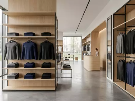 Architektur-Render im Sportbekleidungsgeschäft mit Kompressionsshirt zum Thema Under Armour Compression Shirt, ISIN US9043111072, neutrales Tageslicht - Foto: THN