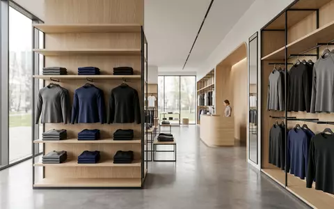 Architektur-Render im Sportbekleidungsgeschäft mit Kompressionsshirt zum Thema Under Armour Compression Shirt, ISIN US9043111072, neutrales Tageslicht - Foto: THN