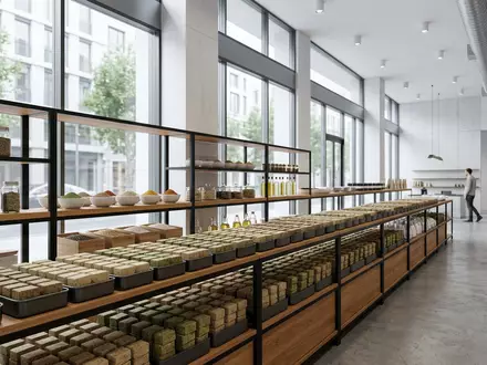 Architektur-Render im Lebensmittelgeschäft mit Brühwürfel zum Thema Knorr Bouillon, ISIN GB00B10RZP78, neutrales Tageslicht - Foto: THN
