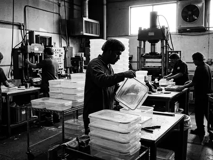 Schwarzweiss-Reportage mit Vorratsbehälter zum Thema Tupperware Eidgenossen, ISIN US8998961044, hoher Kontrast, sachlich dargestellt - Foto: THN