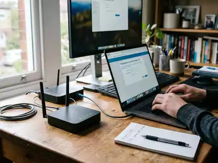 Fotorealistische Aufnahme von Netzwerkrouter im Homeoffice zum Thema UniFi Dream Machine, ISIN US90353W1036, natuerliches Licht - Foto: THN