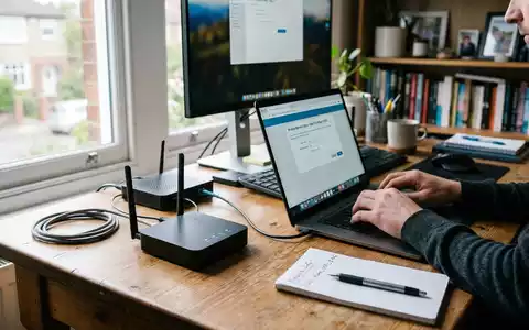 Fotorealistische Aufnahme von Netzwerkrouter im Homeoffice zum Thema UniFi Dream Machine, ISIN US90353W1036, natuerliches Licht - Foto: THN