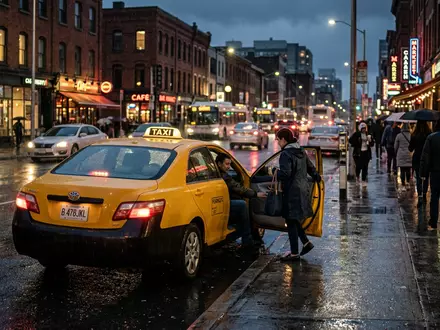 Fotorealistische Aufnahme von Taxifahrt im Stadtverkehr zum Thema Uber Fahrt, ISIN US90353T1007, natuerliches Licht - Foto: THN