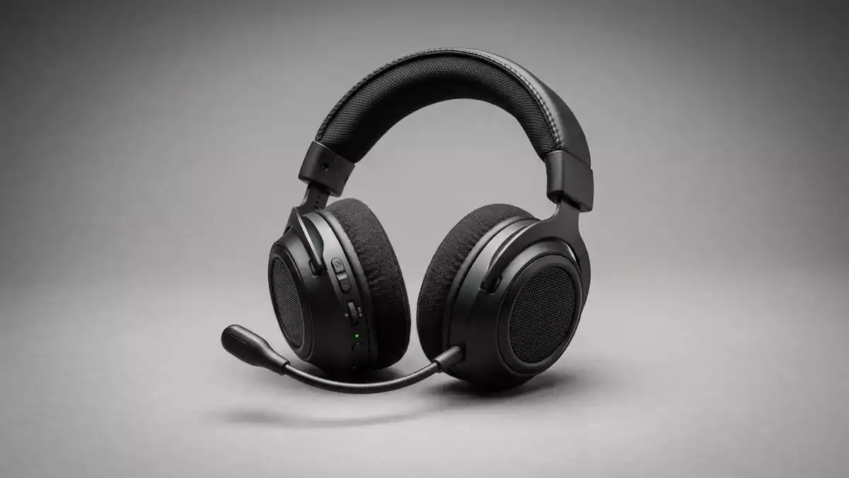 Fotorealistische Studioansicht von Gaming-Headset in neutraler Produktdarstellung