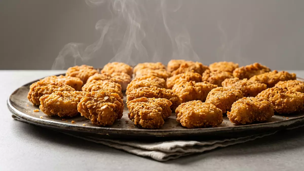 Fotorealistische Studioansicht von Hähnchennuggets in neutraler Produktdarstellung