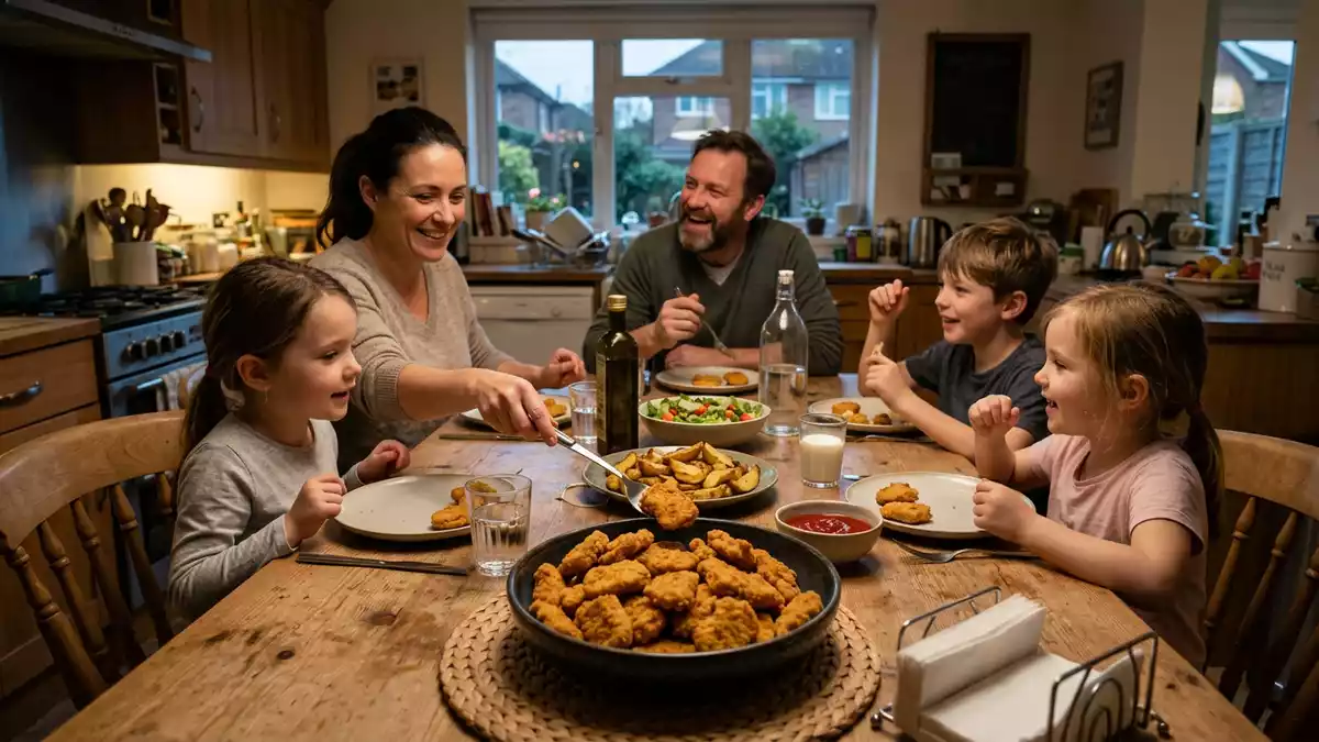 Fotorealistische Ansicht von Hähnchennuggets in der Küche in realer Umgebung, neutral
