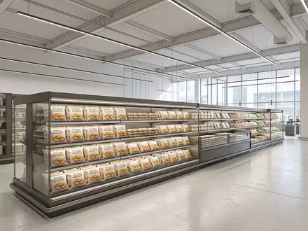 Architektur-Render im Supermarkt mit Hähnchennuggets zum Thema Tyson Chicken Nuggets, ISIN US9024941034, neutrales Tageslicht - Foto: THN