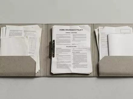Fotorealistische Studioaufnahme von Versicherungsmappe zum Thema HDI Versicherung, ISIN DE000TLX1005, klare Lichtfuehrung - Foto: THN