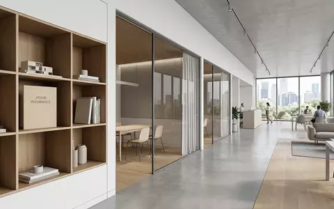 Architektur-Render im Versicherungsbüro mit Versicherungsmappe zum Thema HDI Versicherung, ISIN DE000TLX1005, neutrales Tageslicht - Foto: THN