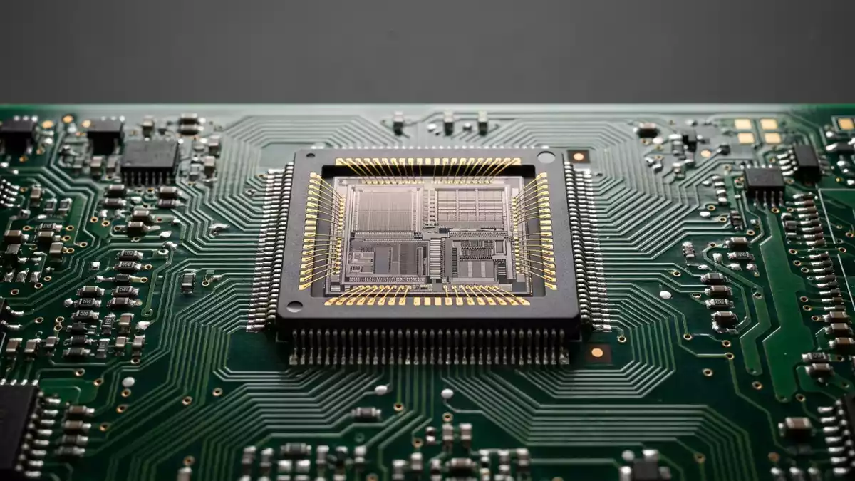 Fotorealistische Studioansicht von Mikrochip in neutraler Produktdarstellung, neutral