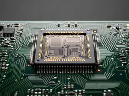 Fotorealistische Studioaufnahme von Mikrochip zum Thema TSMC Chip, ISIN TW0002330008, klare Lichtfuehrung - Foto: THN