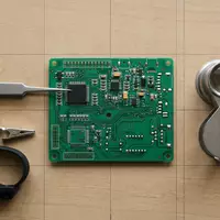 Flatlay-Arrangement rund um Mikrochip zum Thema TSMC Chip, ISIN TW0002330008, weiches Oberlicht - Foto: THN