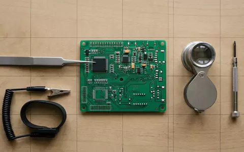 Flatlay-Arrangement rund um Mikrochip zum Thema TSMC Chip, ISIN TW0002330008, weiches Oberlicht - Foto: THN