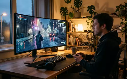 Fotorealistische Aufnahme von Actionspiel am Schreibtisch zum Thema Grand Theft Auto V, ISIN US8740541094 - Foto: THN