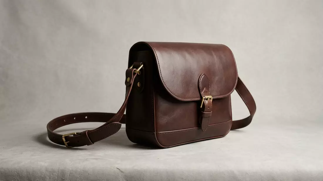 Fotorealistische Studioansicht von Schultertasche in neutraler Produktdarstellung
