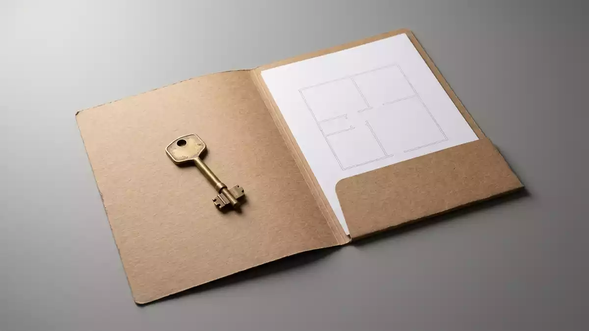 Fotorealistische Studioansicht von Immobilienmappe in neutraler Produktdarstellung