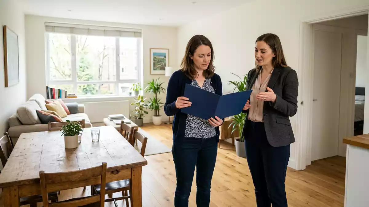 Fotorealistische Ansicht von Immobilienmappe bei der Besichtigung in realer Umgebung