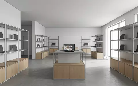 Architektur-Render im Elektronik-Fachmarkt mit Videokonferenz zum Thema Zoom Meeting, ISIN US98980L1017, neutrales Tageslicht - Foto: THN