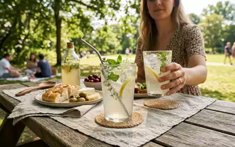 Fotorealistische Aufnahme von Kräuterlimonade im Freien zum Thema Vio Bio Limo, ISIN US1912161007, natuerliches Licht - Foto: THN