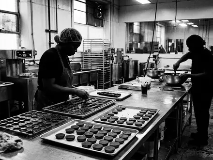 Schwarzweiss-Reportage mit Erdnusspralinen zum Thema Reese's Peanut Butter Cups, ISIN US4278661081, hoher Kontrast - Foto: THN