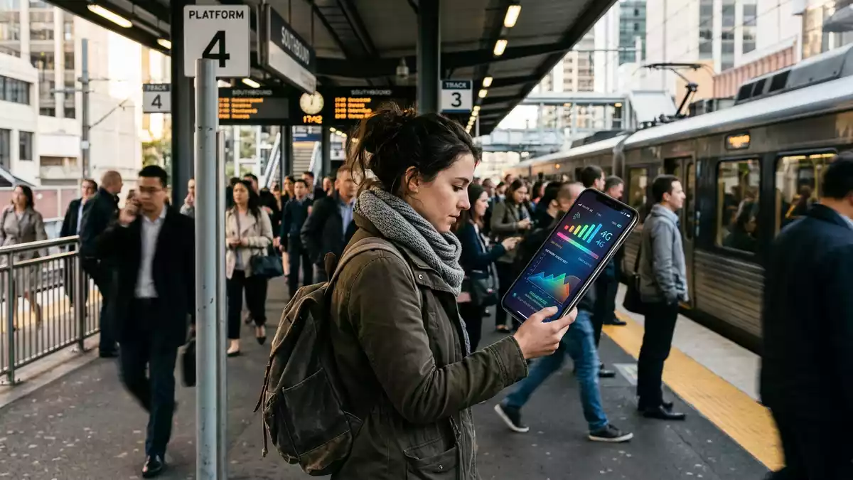 Fotorealistische Ansicht von Smartphonevertrag auf Reisen in realer Umgebung, neutral