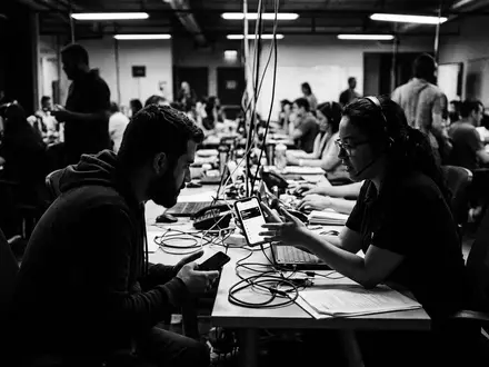 Schwarzweiss-Reportage mit Smartphonevertrag zum Thema Tele2 Handyvertrag, ISIN SE0000667891, hoher Kontrast, sachlich dargestellt - Foto: THN