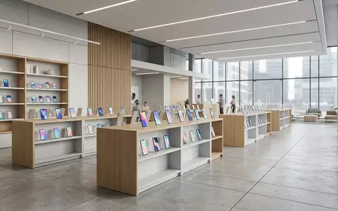 Architektur-Render im Elektronik-Fachmarkt mit Smartphonevertrag zum Thema Tele2 Handyvertrag, ISIN SE0000667891, neutrales Tageslicht - Foto: THN