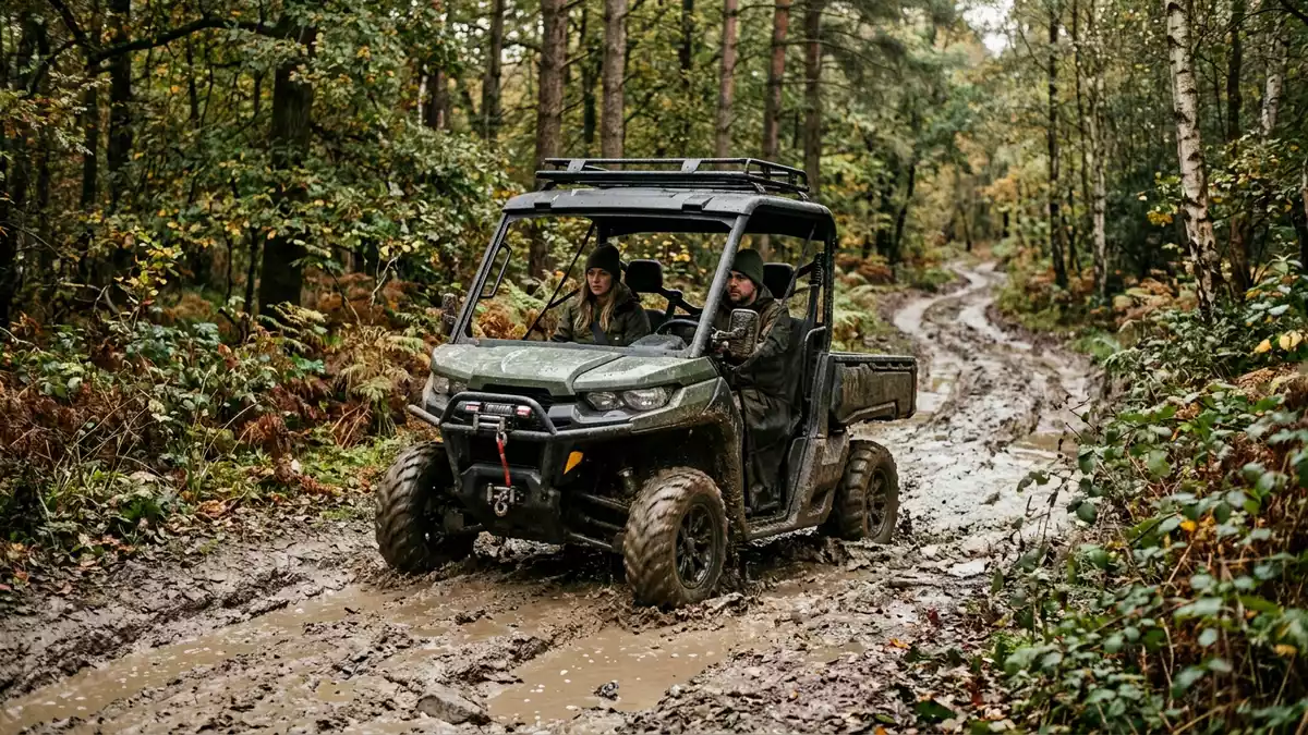 Fotorealistische Ansicht von Geländewagen im Gelände in realer Umgebung, neutral