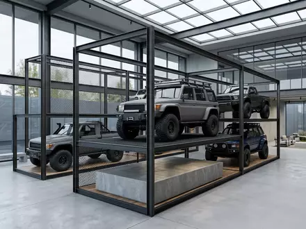 Architektur-Render im Autohaus mit Geländewagen zum Thema Land Rover Defender, ISIN US8765685024, neutrales Tageslicht - Foto: THN