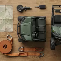 Flatlay-Arrangement rund um Geländewagen zum Thema Land Rover Defender, ISIN US8765685024, weiches Oberlicht - Foto: THN