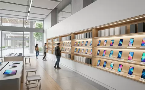 Architektur-Render im Elektronik-Fachmarkt mit Mobilfunktarif zum Thema O2 Mobile Unlimited, ISIN ES0178430E18, neutrales Tageslicht - Foto: THN