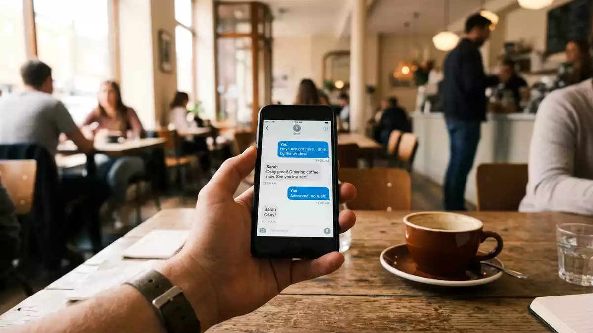 Fotorealistische Ansicht von Nachrichten-App auf Reisen in realer Umgebung, neutral