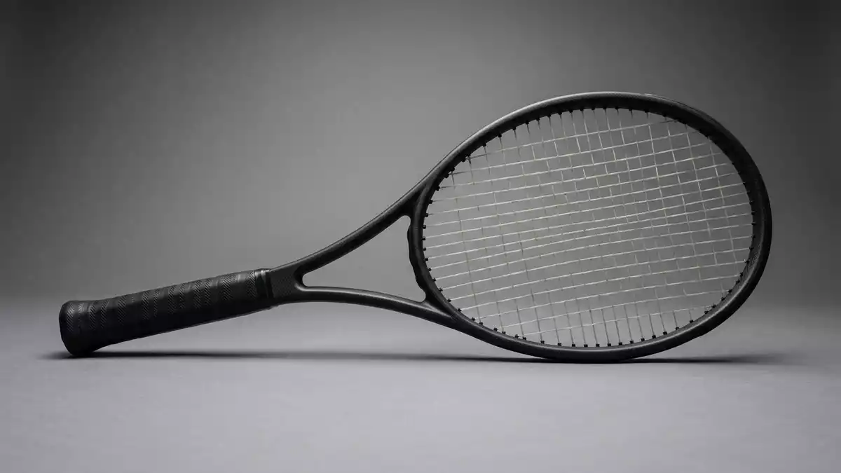 Fotorealistische Studioansicht von Tennisschläger in neutraler Produktdarstellung