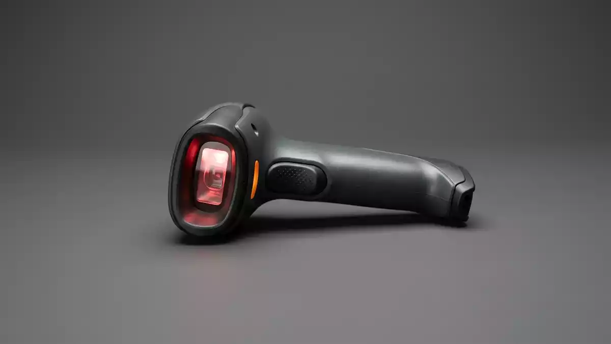 Fotorealistische Studioansicht von Handscanner in neutraler Produktdarstellung
