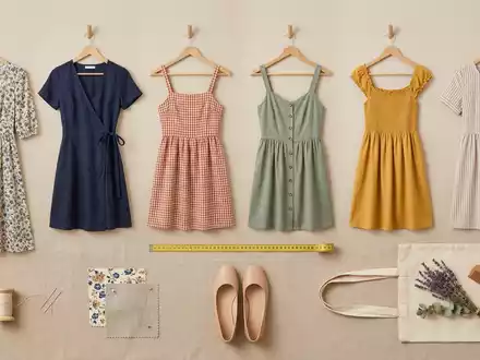 Flatlay-Arrangement rund um Damenkleider zum Thema Zalando Kleider, ISIN DE000ZAL1111, weiches Oberlicht - Foto: THN