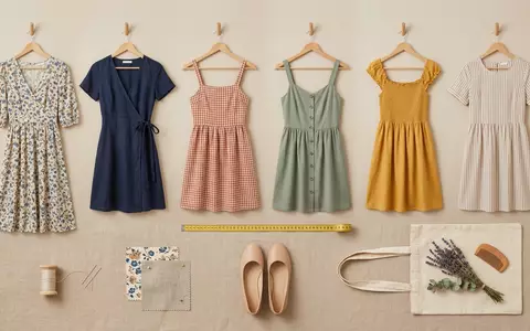 Flatlay-Arrangement rund um Damenkleider zum Thema Zalando Kleider, ISIN DE000ZAL1111, weiches Oberlicht - Foto: THN