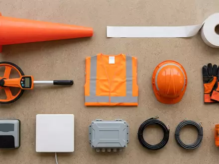 Flatlay-Arrangement rund um Mautsystem zum Thema Vinci Autoroutes, ISIN FR0000125486, weiches Oberlicht - Foto: THN