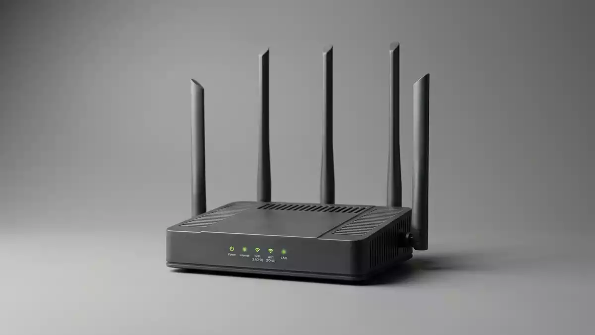 Fotorealistische Studioansicht von WLAN-Router in neutraler Produktdarstellung