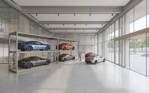 Architektur-Render im Autohaus mit Sportcoupé zum Thema Subaru BRZ, ISIN JP3401400001, neutrales Tageslicht - Foto: THN