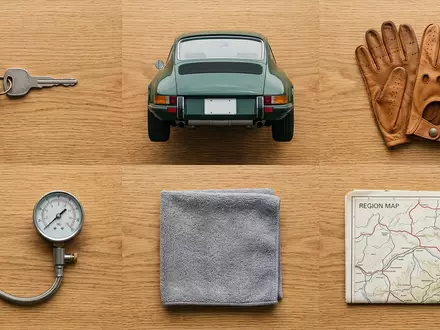 Flatlay-Arrangement rund um Sportcoupé zum Thema Subaru BRZ, ISIN JP3401400001, weiches Oberlicht - Foto: THN