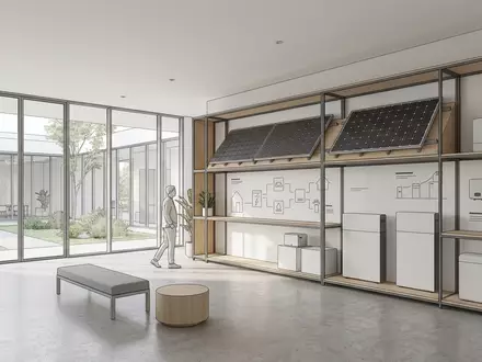 Architektur-Render im Energie-Fachhandel mit Solaranlage zum Thema Sunrun Solar, ISIN US86771W1053, neutrales Tageslicht - Foto: THN
