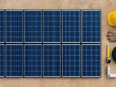 Flatlay-Arrangement rund um Solaranlage zum Thema Sunrun Solar, ISIN US86771W1053, weiches Oberlicht - Foto: THN