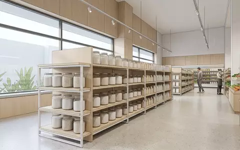 Architektur-Render im Supermarkt mit Gelierzucker zum Thema Südzucker Gelierzucker, ISIN DE000ZLDS237, neutrales Tageslicht - Foto: THN