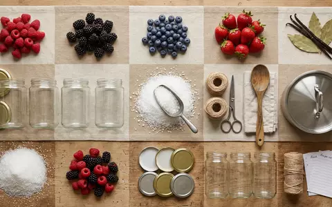 Flatlay-Arrangement rund um Gelierzucker zum Thema Südzucker Gelierzucker, ISIN DE000ZLDS237, weiches Oberlicht - Foto: THN